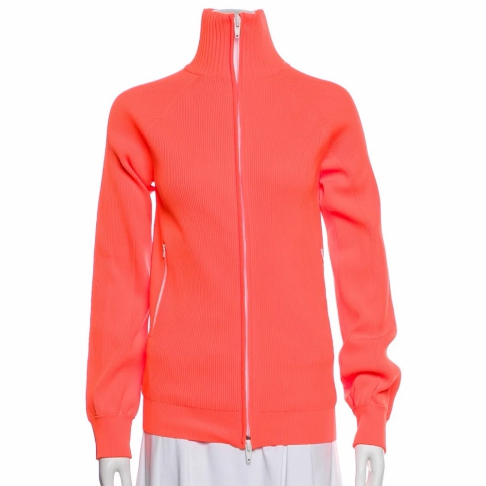 Tibi Neon Orange Ribbed Zip Jacket